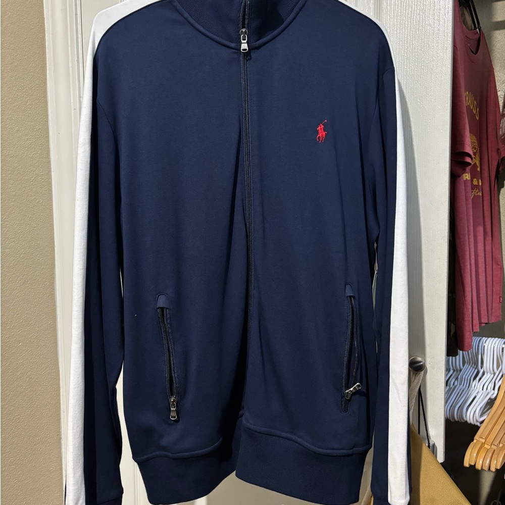 Polo by Ralph Lauren Men's Navy and White Zip-Up track jacket